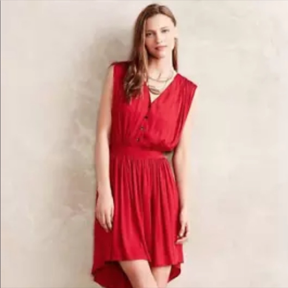 Anthropologie Nomad by Morgan Carper Red High Low Dress Relaxed Fit Pockets